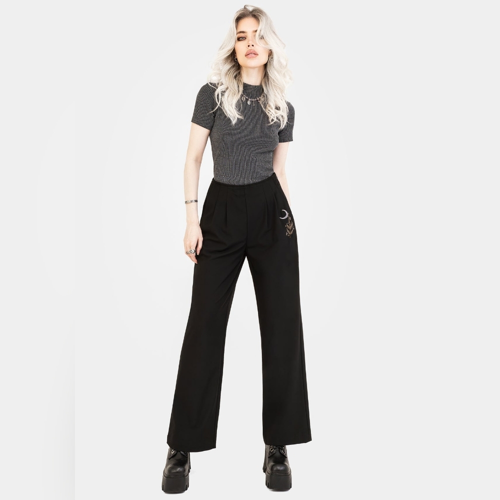 Disturbia Black Wide-Leg Pants With Embroidery. Brand New With Tags 🌛🍂